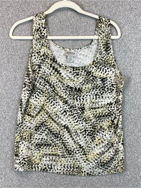 CHICO’S Abstract Print Crew Neck Tank Top Size 1(M) Soft Stretchy Summer Basics